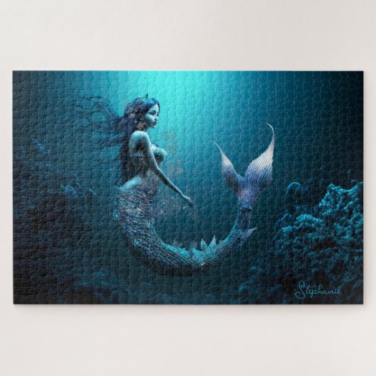 Mooi blauw Fantasy Mermaid Legpuzzel (Horizontaal)
