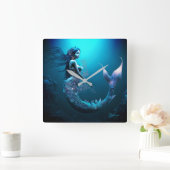 Mooi blauw Fantasy Mermaid Vierkante Klok (Huis)