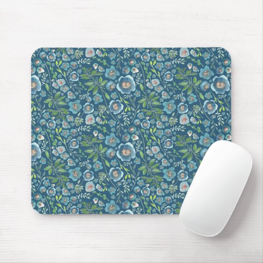 Mooi blauw Floral Patroon Muismat (Met muis)