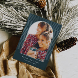 Mooi blauw Geometrisch Patroon Foto Kerstmis Feestdagenkaart