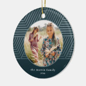 Mooi blauw Geometrisch Patroon Foto Kerstmis Keramisch Ornament (Links)