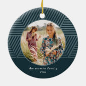 Mooi blauw Geometrisch Patroon Foto Kerstmis Keramisch Ornament (Achterkant)