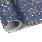 Mooi blauw goud winterstadspatroon cadeaupapier (Rol Hoek)