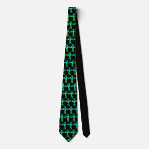 mooi blauw groen bloemig CROSS-patroon   Stropdas