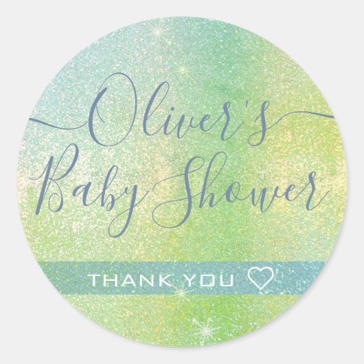 Mooi blauw groen glitter Baby shower Dank u wel Ronde Sticker (Voorkant)