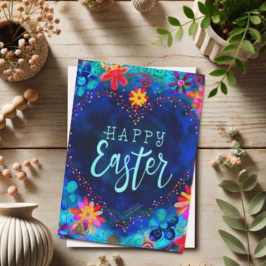 Mooi Blauw Hart Inspirivity Gelukkig Pasen Kaart