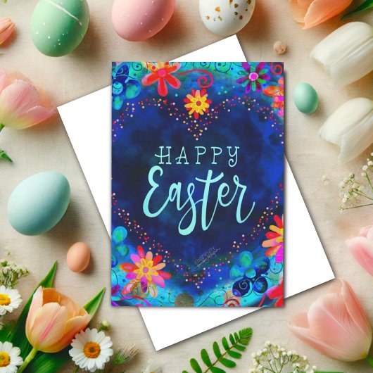 Mooi Blauw Hart Inspirivity Gelukkig Pasen Kaart