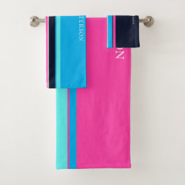 Mooi Blauw & Heet Roze Lijn Stijl Gepersonaliseerd Bad Handdoek