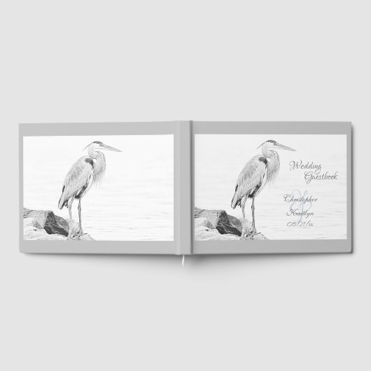 Mooi blauw heron waterbaden bruiloft gastenboek (Volledig)
