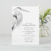 Mooi blauw heron waterbaden bruiloft kaart (Staand voorkant)