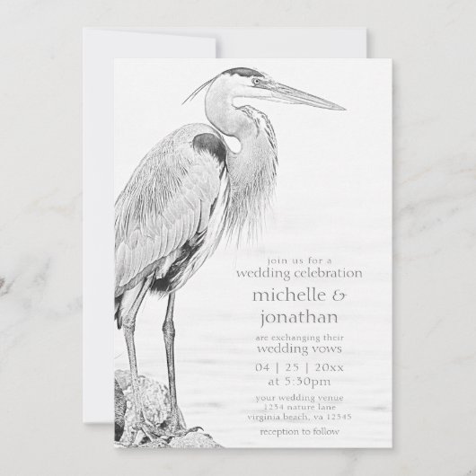 Mooi blauw heron waterbaden bruiloft kaart (Voorkant)
