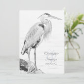 Mooi blauw heron waterbaden bruiloft kaart (Staand voorkant)