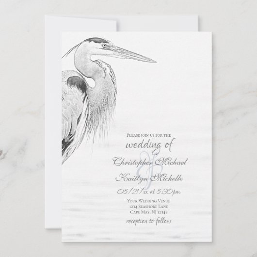 Mooi blauw heron waterbaden bruiloft kaart (Achterkant)