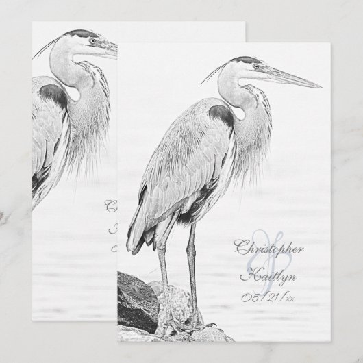 Mooi blauw heron waterbaden bruiloft kaart (Voorkant / Achterkant)