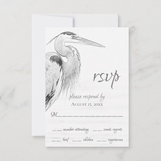 Mooi blauw heron waterbaden bruiloft RSVP kaartje (Voorkant)