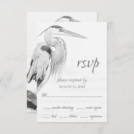 Mooi blauw heron waterbaden bruiloft RSVP kaartje (Voorkant / Achterkant)