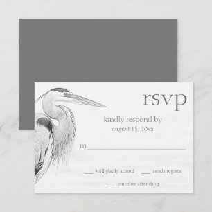 Mooi blauw heron waterbaden bruiloft RSVP kaartje