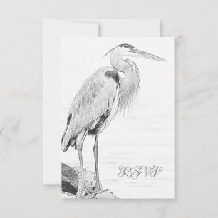 Mooi blauw heron waterbaden bruiloft RSVP kaartje