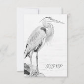 Mooi blauw heron waterbaden bruiloft RSVP kaartje (Voorkant)