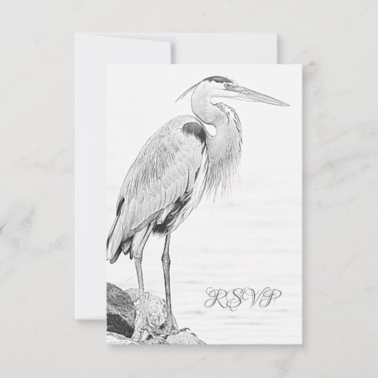 Mooi blauw heron waterbaden bruiloft RSVP kaartje (Voorkant)