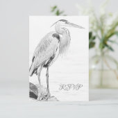 Mooi blauw heron waterbaden bruiloft RSVP kaartje (Staand voorkant)