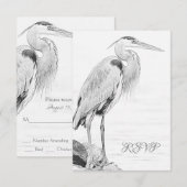Mooi blauw heron waterbaden bruiloft RSVP kaartje (Voorkant / Achterkant)