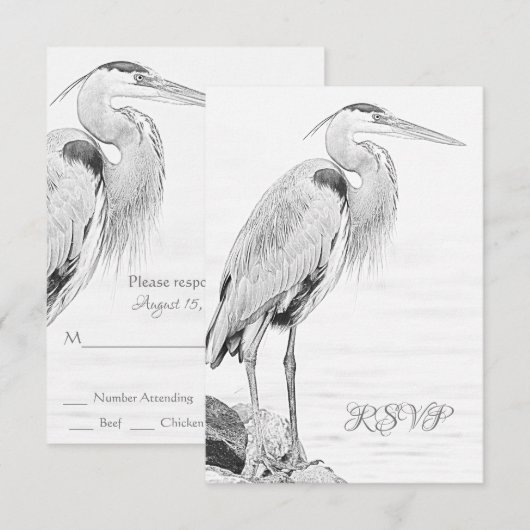 Mooi blauw heron waterbaden bruiloft RSVP kaartje (Voorkant / Achterkant)