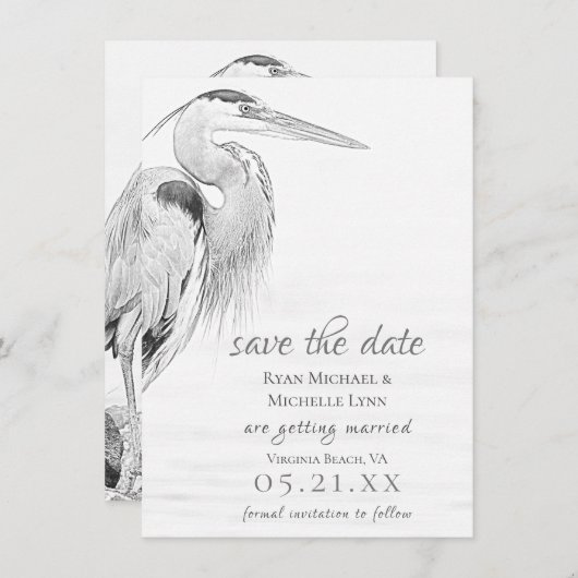 Mooi blauw heron waterbaden bruiloft save the date (Voorkant / Achterkant)