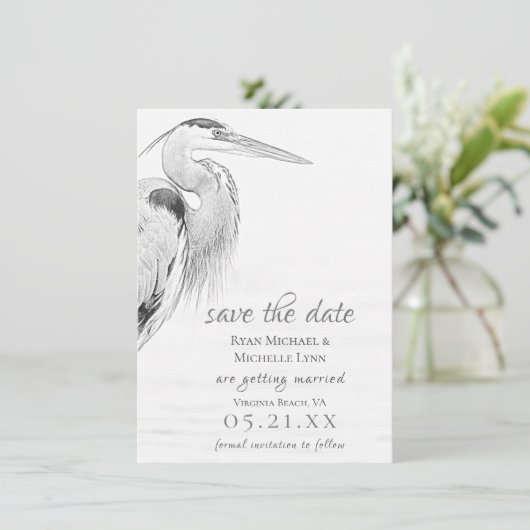 Mooi blauw heron waterbaden bruiloft save the date (Staand voorkant)