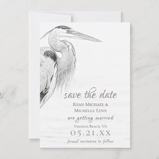 Mooi blauw heron waterbaden bruiloft save the date (Voorkant)