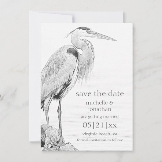 Mooi blauw heron waterbaden bruiloft save the date (Voorkant)