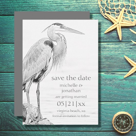 Mooi blauw heron waterbaden bruiloft save the date