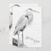 Mooi blauw heron waterbaden bruiloft save the date (Voorkant / Achterkant)