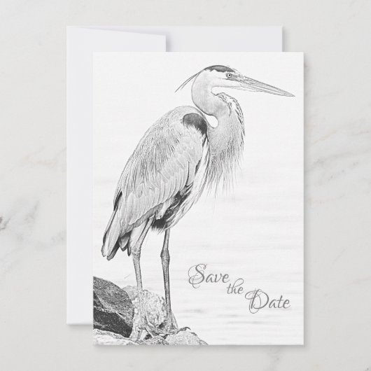 Mooi blauw heron waterbaden bruiloft save the date (Voorkant)