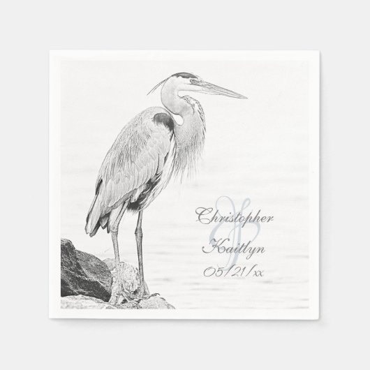 Mooi blauw heron waterbaden bruiloft servet (Voorkant)