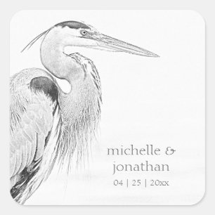 Mooi blauw heron waterbaden bruiloft vierkante sticker