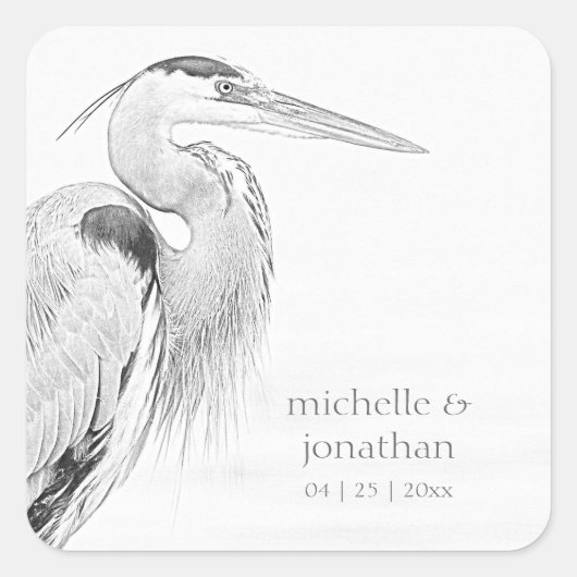 Mooi blauw heron waterbaden bruiloft vierkante sticker (Voorkant)