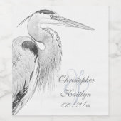 Mooi blauw heron waterbaden bruiloft wijn etiket (Enkel label)