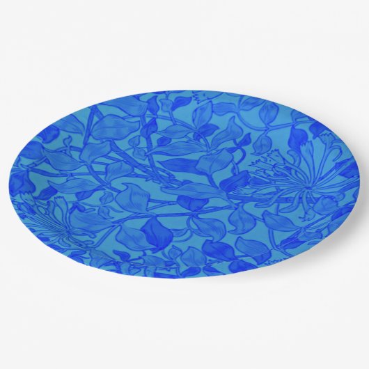 Mooi blauw Honeysuckle-patroon Papieren Bordje (Gekanteld)