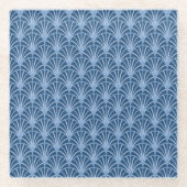 Mooi blauw  Japans ventilatorpatroon Glazen Onderzetter (Voorkant)