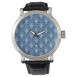 Mooi blauw Japans ventilatorpatroon Horloge