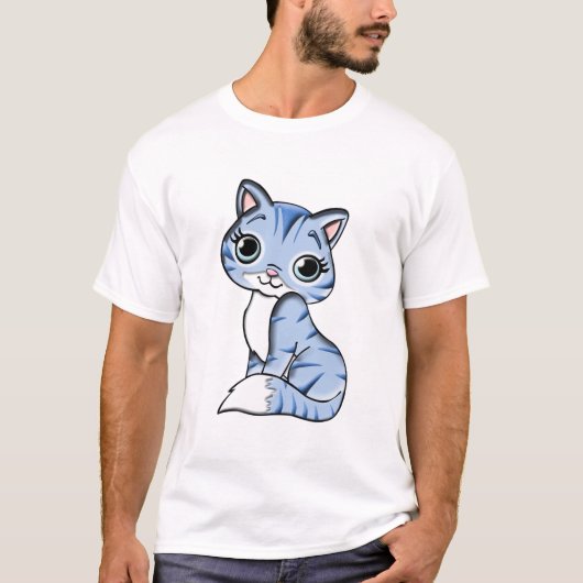 Mooi blauw kat t-shirt (Voorkant)