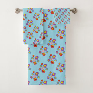 Mooi Blauw Lieveheersbeestje en Bloemen Patroon Bad Handdoek