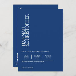 Mooi Blauw met Details & QR Code Bruiloft Kaart