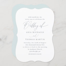 Mooi blauw met kalligrafie bruiloft kaart