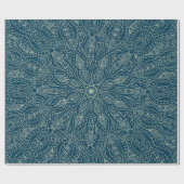 Mooi blauw ornament, vrolijk kerstfeest cadeaupapier (Vlak)