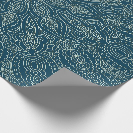 Mooi blauw ornament, vrolijk kerstfeest cadeaupapier (Hoek)