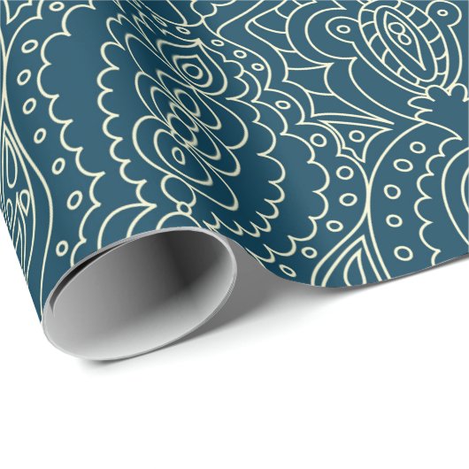 Mooi blauw ornament, vrolijk kerstfeest cadeaupapier (Rol Hoek)