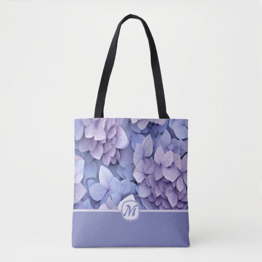 Mooi Blauw Paarse Hydrangea Monogram Tote Bag (Voorkant)