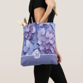 Mooi Blauw Paarse Hydrangea Monogram Tote Bag (Dichtbij)